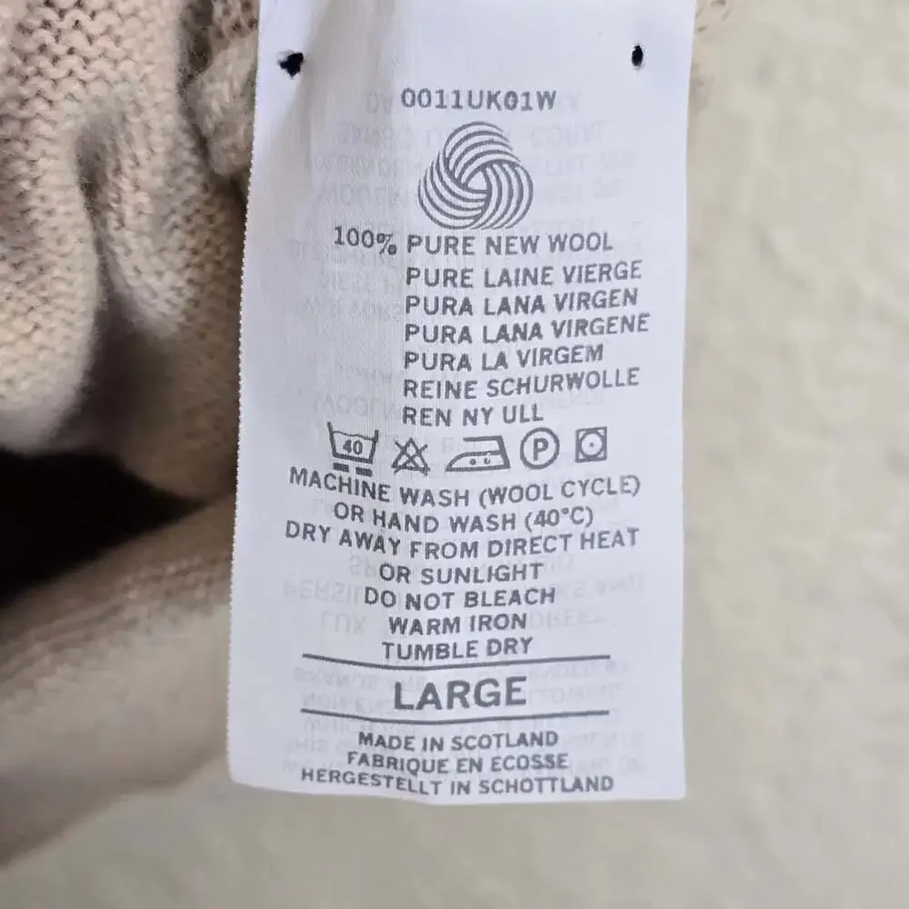 Pure Lambswool V-Neck Sweater Vest Made in Scotland Beige Large